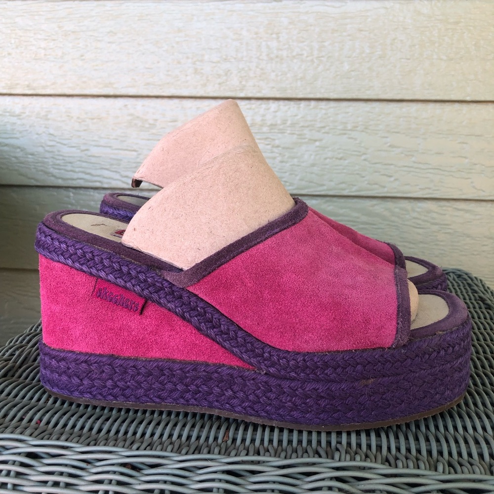 Stylish Pink and Purple Wedge Sandals